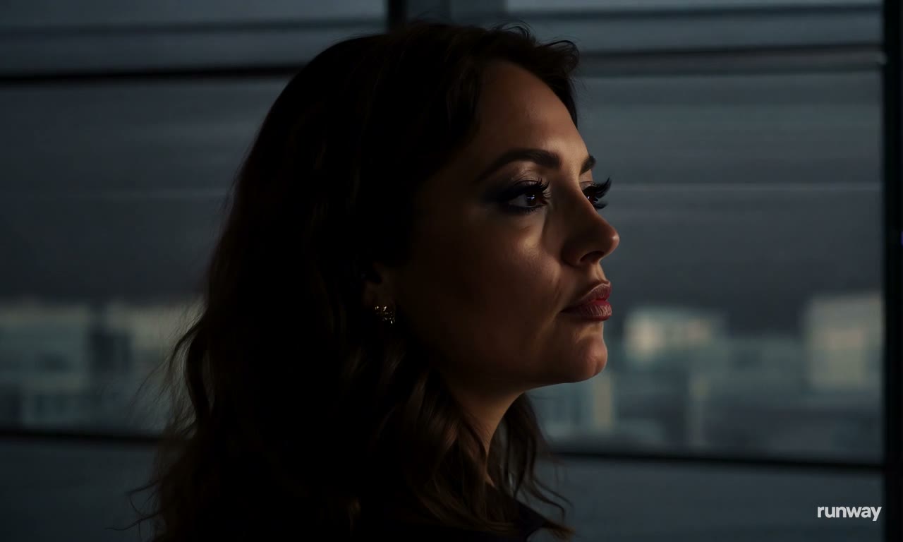 A side profile shot of a woman with fireworks exploding in t