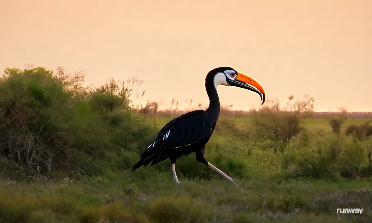 Dragon-toucan walking through the Serengeti