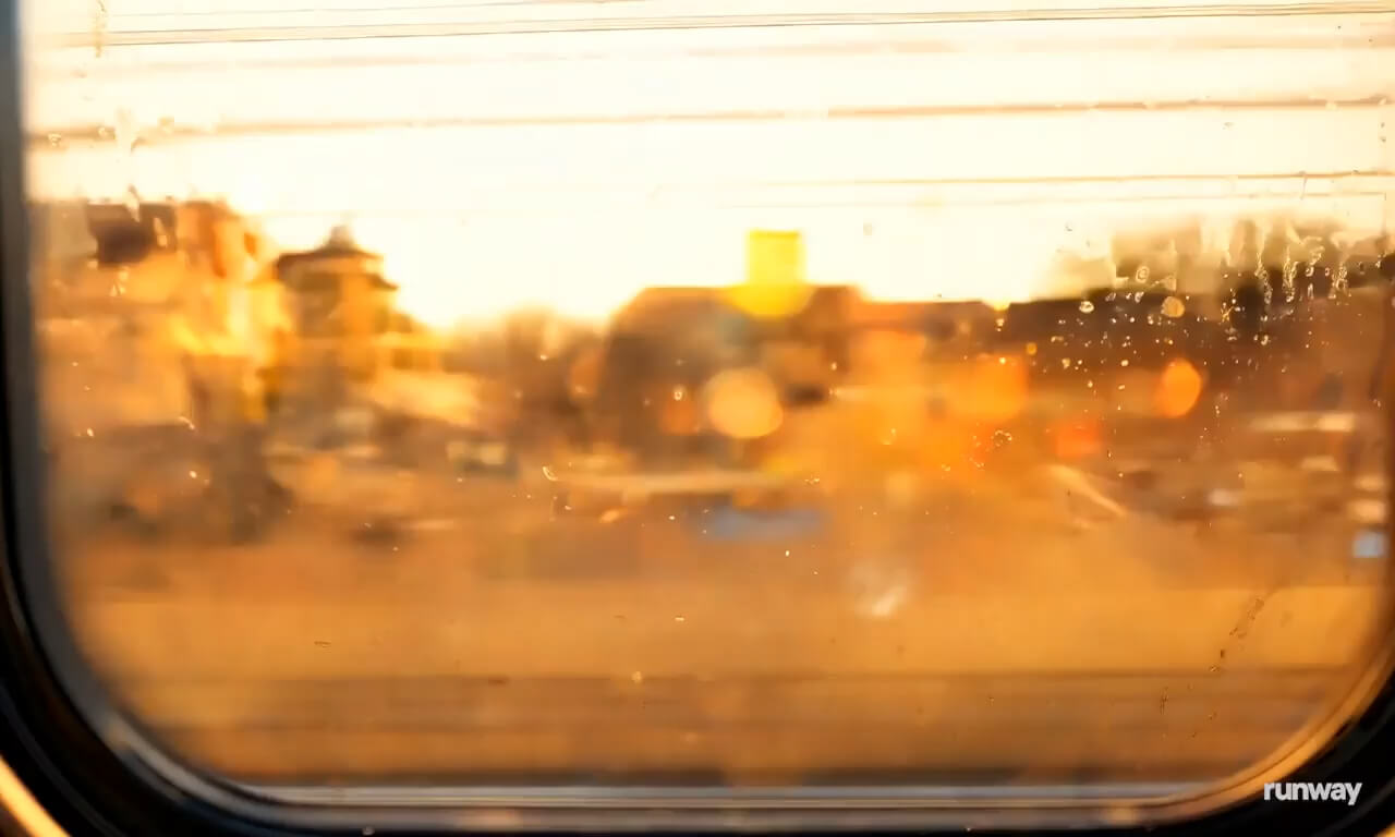 Internal window of a train moving at hyper-speed in an old E